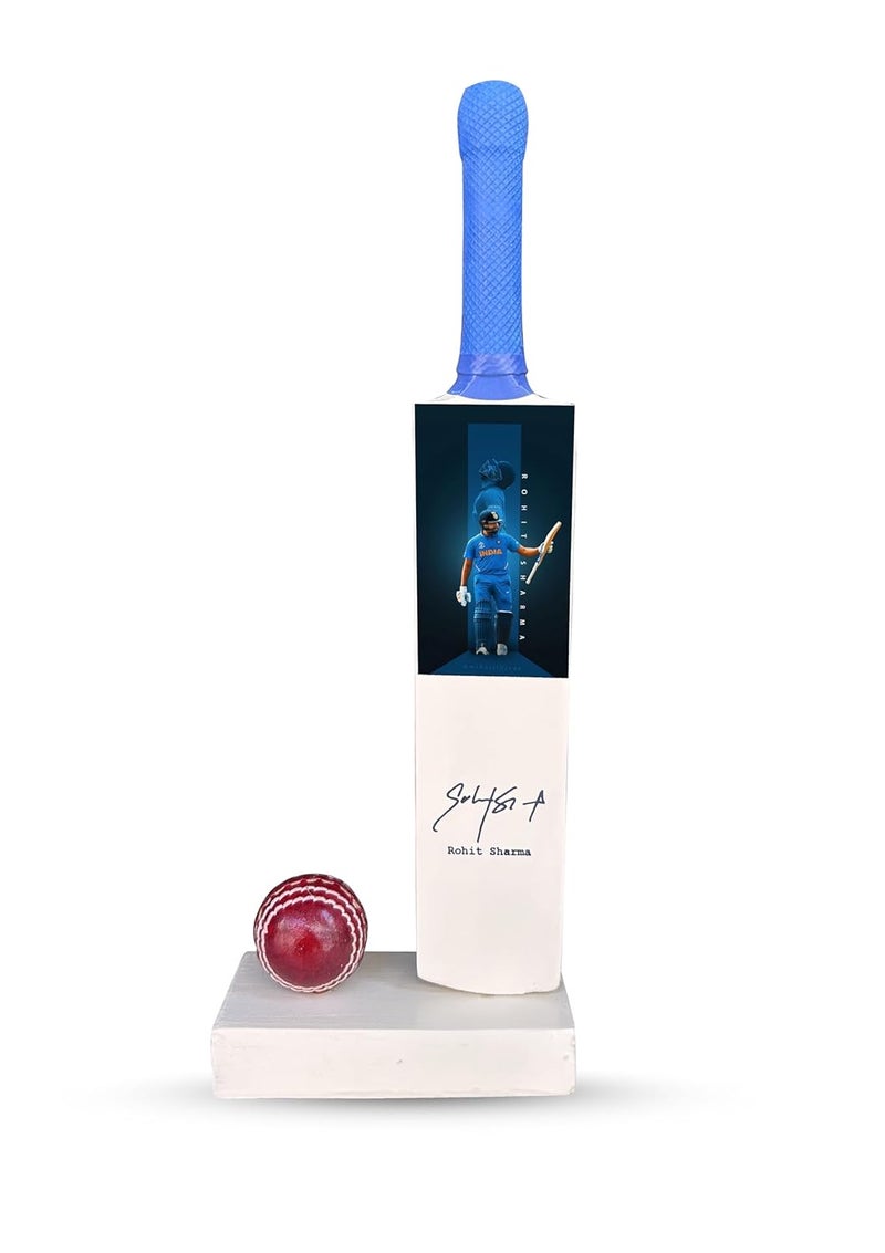 Frixan Miniature Cricket Bat Display with Mini Ball, Rohit Sharma Autograph Print (Not Original) Showpiece Cricket bat - Image 1