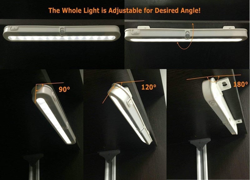 BLS T01LB LED Closet Light - Super Bright 20 LED Under Cabinet Lighting Battery Powered/DC Input Wireless Motion Sensing Light, Motion & Light Sensor, Light Beam Adjustable, Black(2 Pack) - Image 4