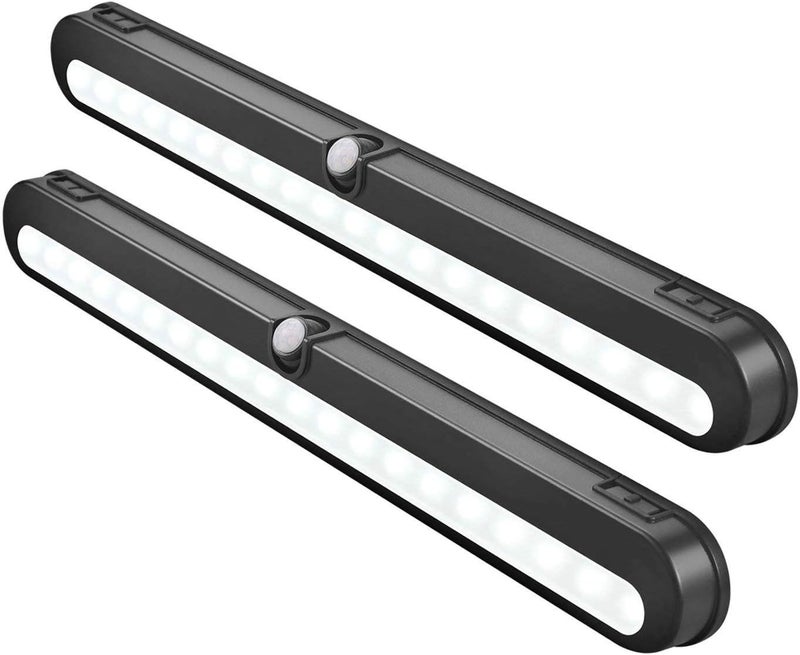 BLS T01LB LED Closet Light - Super Bright 20 LED Under Cabinet Lighting Battery Powered/DC Input Wireless Motion Sensing Light, Motion & Light Sensor, Light Beam Adjustable, Black(2 Pack) - Image 1