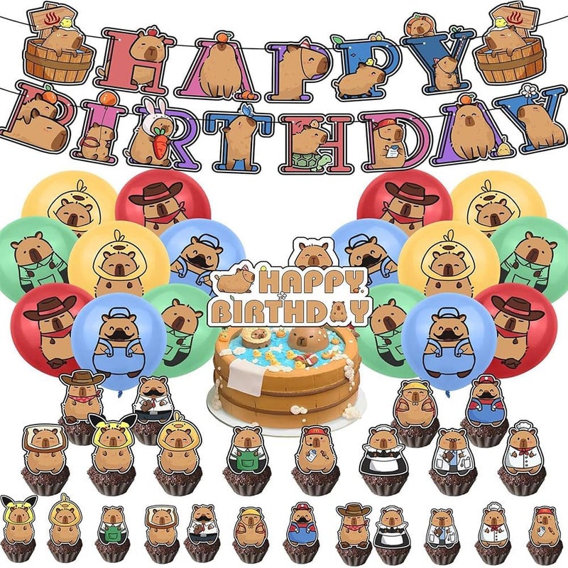 مانجو 42 قطعة Capybara حفلة عيد ميلاد اللوازم Capybara تحت عنوان مجموعة الديكور بالونات كب كيك أغطية لافتة للأطفال Capybara Party - Image 2