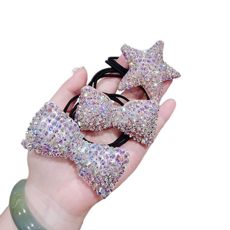 Xiwstar 2Pcs Luxury Bling Crystal Hair Bands Korean Fashion Rhinestone Bracelet Hair Bow Ties Scrunchies for Women Girls