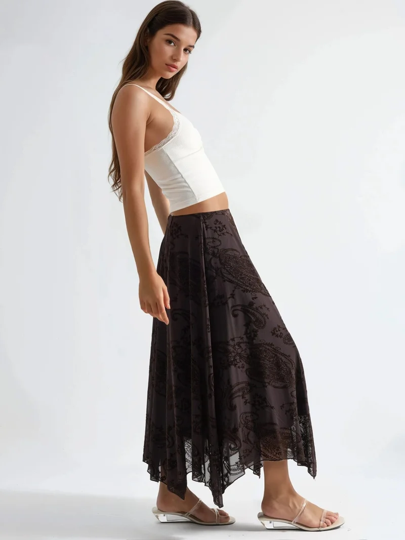 بوسيم BUSEM Patterned Asymmetrical Maxi Skirt
