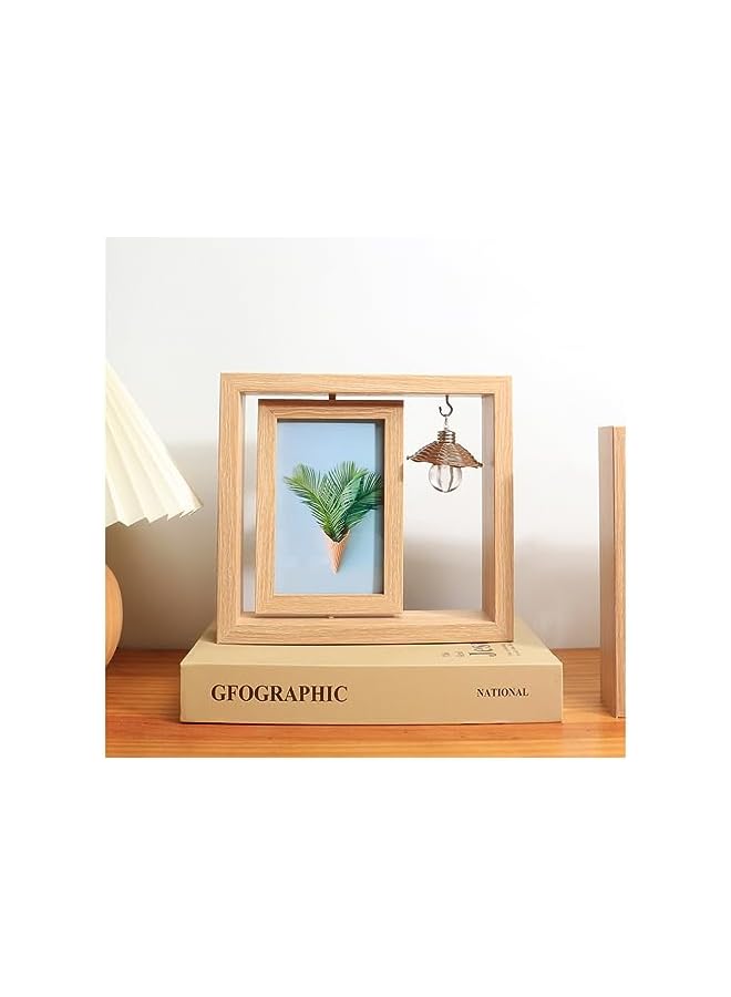 The Bros Rotating Double-Sided Wooden Photo Frame, Handmade Wooden Photo Frame, Inner Frame Can Accommodate 6-Inch Photos, Photo Frame Desktop Decoration - Image 3