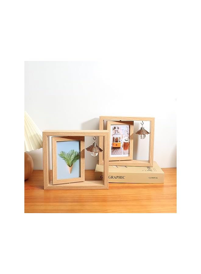 The Bros Rotating Double-Sided Wooden Photo Frame, Handmade Wooden Photo Frame, Inner Frame Can Accommodate 6-Inch Photos, Photo Frame Desktop Decoration - Image 2