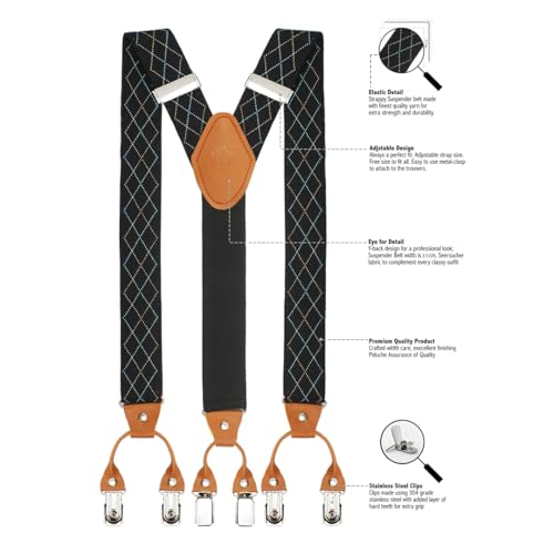 Peluche Regal Grip Black Y Back 6 Clips Suspender (Strap Width- 3.5cm) - Image 3
