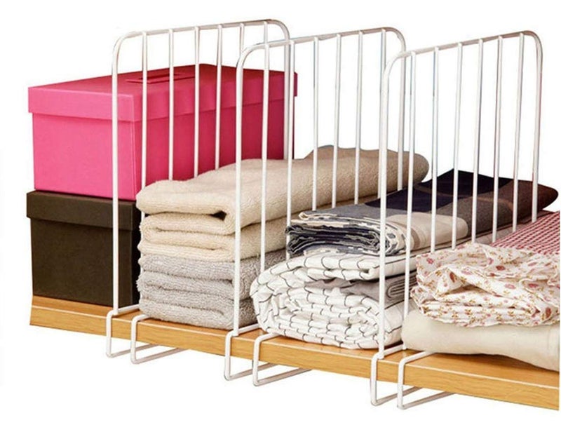 Inditradition Wardrobe Shelf Divider, Shelf Organizer Partition, Closet Shelf Separator | for 10-20 mm Thick Shelf (12.2 x 9.5 Inches, Metal, White) - Pack of 3 - Image 1