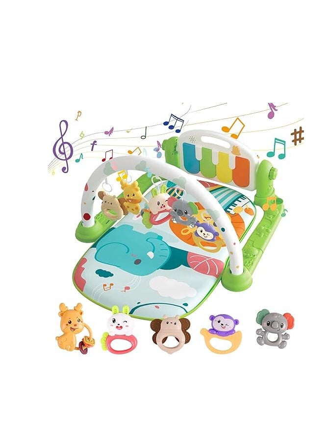 GOLD MANTIS Multifunctional Baby Play Gym Mat with Kick & Play Piano, Hanging Toys & Music | Sensory & Motor Skills Development | Soft & Comfortable Playmat for Newborns & Infants | Ideal Baby Gift - Image 1