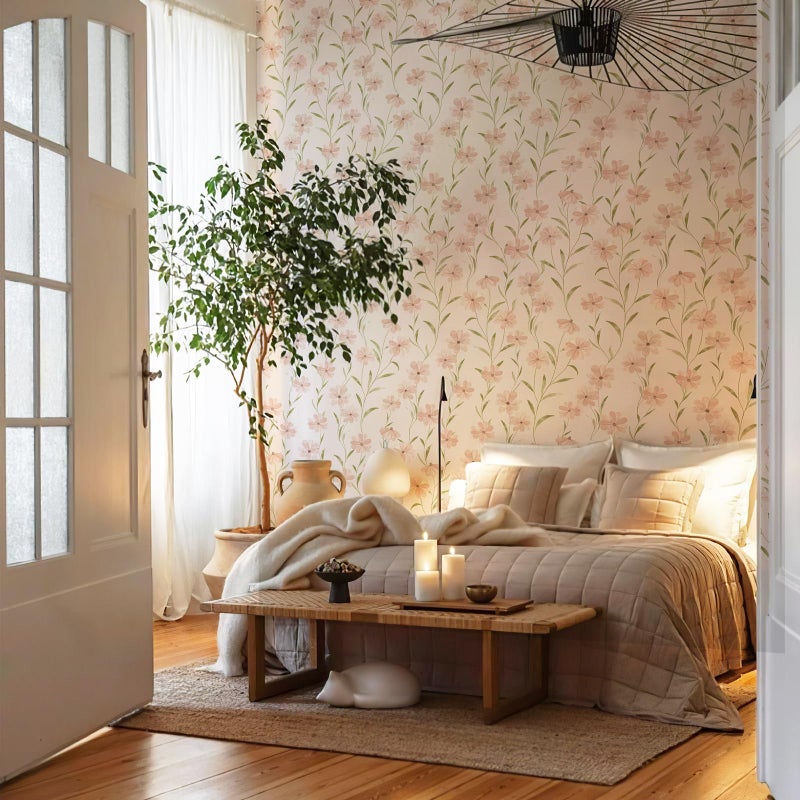 JiffDiff Floral Wallpaper Peel and Stick Pink Daisy Wall Paper Summer Flowers Nursey Room Self Adhesive Contact Paper Stick on Wall Decor for Bedroom Cabinets Bathroom(118" X 17.3", Pink Floral) - Image 2