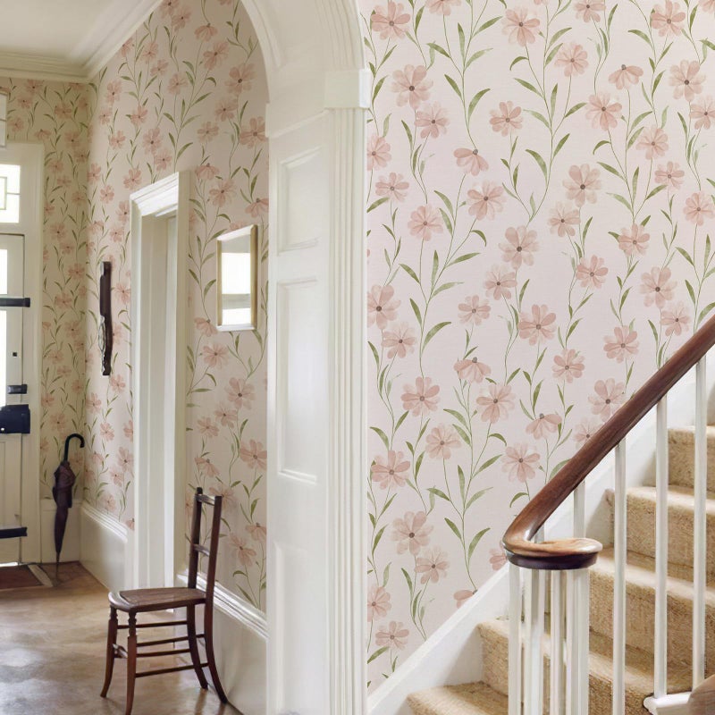 JiffDiff Floral Wallpaper Peel and Stick Pink Daisy Wall Paper Summer Flowers Nursey Room Self Adhesive Contact Paper Stick on Wall Decor for Bedroom Cabinets Bathroom(118" X 17.3", Pink Floral) - Image 5