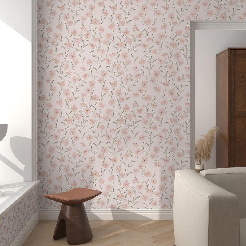 JiffDiff Floral Wallpaper Peel and Stick Pink Daisy Wall Paper Summer Flowers Nursey Room Self Adhesive Contact Paper Stick on Wall Decor for Bedroom Cabinets Bathroom(118" X 17.3", Pink Floral) - Image 4