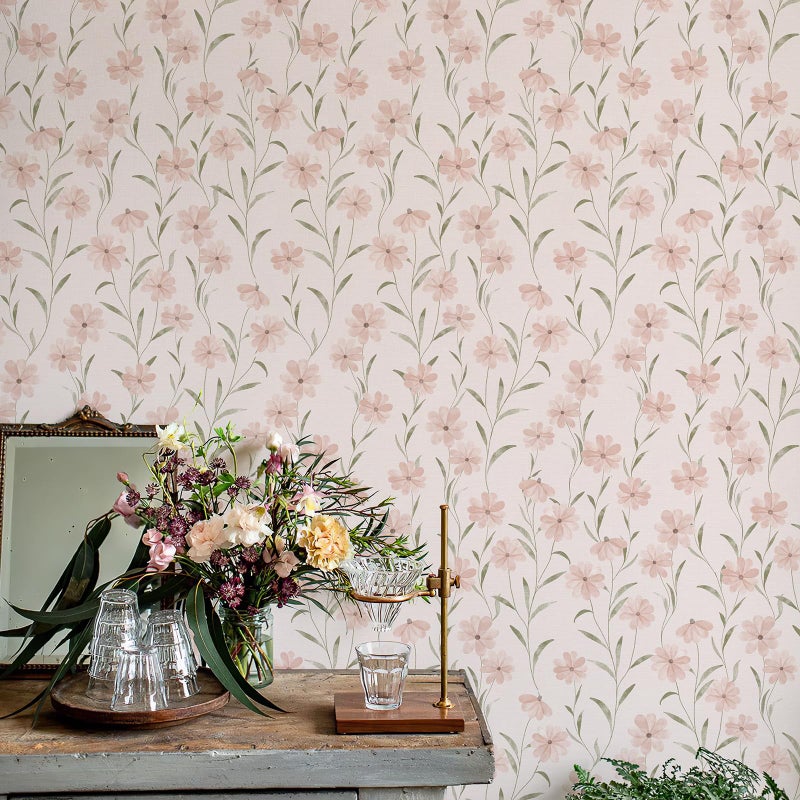 JiffDiff Floral Wallpaper Peel and Stick Pink Daisy Wall Paper Summer Flowers Nursey Room Self Adhesive Contact Paper Stick on Wall Decor for Bedroom Cabinets Bathroom(118" X 17.3", Pink Floral) - Image 1