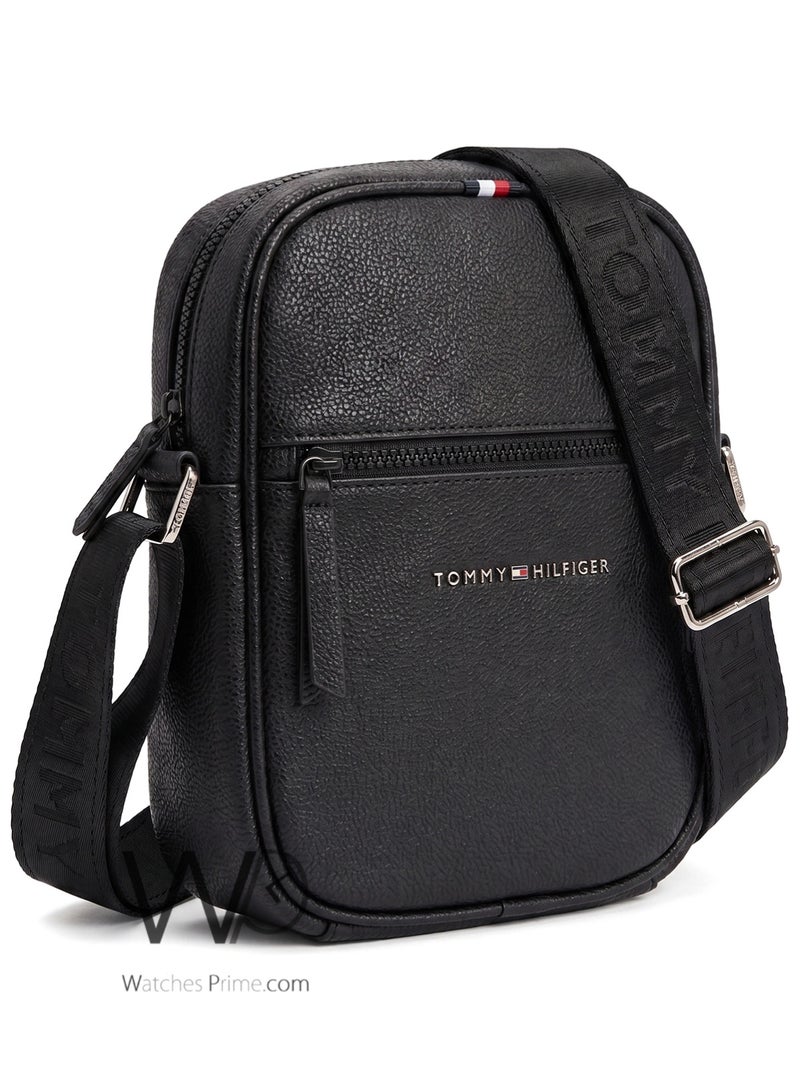 Tommy Icons شنطة كروس رجالي تومي هيلفيغر - أسود بملمس حبيبي وسحاب أمامي - Image 2