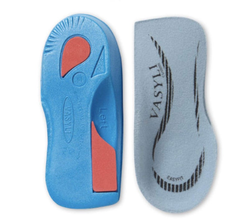 Vasyli Custom Easyfit Insoles Small Fast Effective Pain Relief Medium Density Mild Support Functional Biomechanical Control Lateral CutAway HardtoFit Footwear Heat Moldable