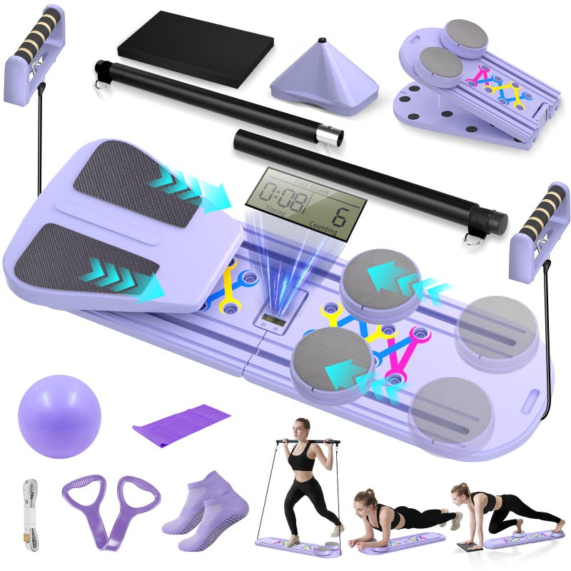 ORWIPO Pilates Board, Foldable Pilates Reformer Set for Home Workout with Timer, 6-in-1 Multifunctional Portable Reformer Pilates Machine at Home Pilates Equipment for Fitness, Exercise, Abs, Core Training - Image 1