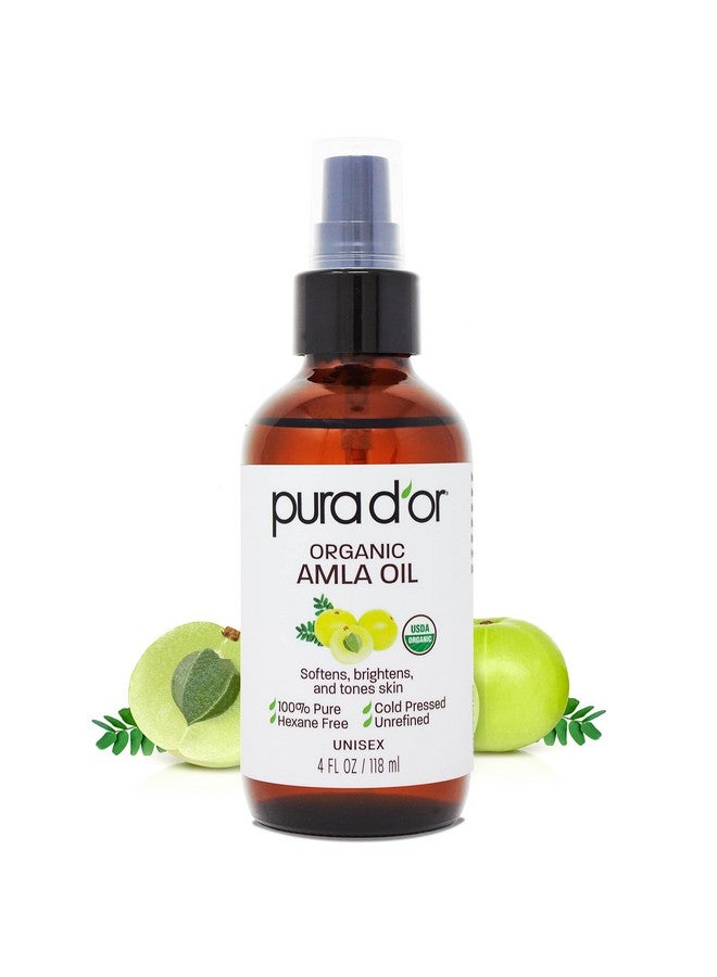 PURA D'OR 4 Oz ORGANIC Amla Oil, 100% Pure USDA Certified Premium Grade Oil, Cold Pressed, Unrefined, Extra Virgin, Indian Hair Care Oil, Hair Serum & Thickening Hair Product w/Pump for Women & Men - Image 1