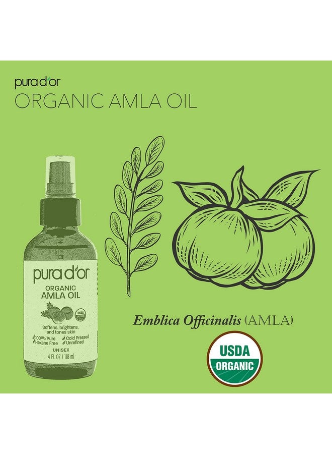 PURA D'OR 4 Oz ORGANIC Amla Oil, 100% Pure USDA Certified Premium Grade Oil, Cold Pressed, Unrefined, Extra Virgin, Indian Hair Care Oil, Hair Serum & Thickening Hair Product w/Pump for Women & Men - Image 2