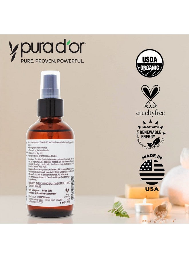 PURA D'OR 4 Oz ORGANIC Amla Oil, 100% Pure USDA Certified Premium Grade Oil, Cold Pressed, Unrefined, Extra Virgin, Indian Hair Care Oil, Hair Serum & Thickening Hair Product w/Pump for Women & Men - Image 5
