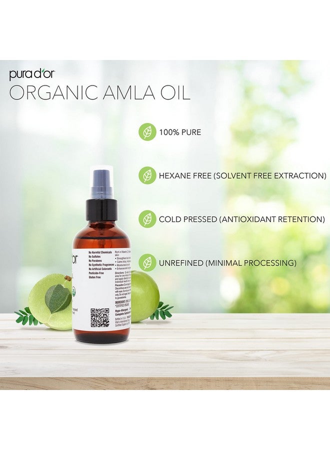 PURA D'OR 4 Oz ORGANIC Amla Oil, 100% Pure USDA Certified Premium Grade Oil, Cold Pressed, Unrefined, Extra Virgin, Indian Hair Care Oil, Hair Serum & Thickening Hair Product w/Pump for Women & Men - Image 4