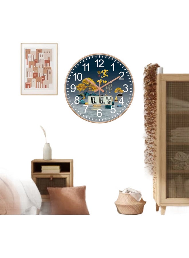 Peng Chuang Pengchuang Swiss Movement Calendar Clock New Chinese Modern Wall Clock Living Room Household Atmospheric Chinese Style Non-perforated Light Luxury Clock - Image 2