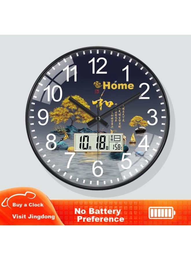 Peng Chuang Pengchuang Swiss Movement Calendar Clock New Chinese Modern Wall Clock Living Room Household Atmospheric Chinese Style Non-perforated Light Luxury Clock - Image 1