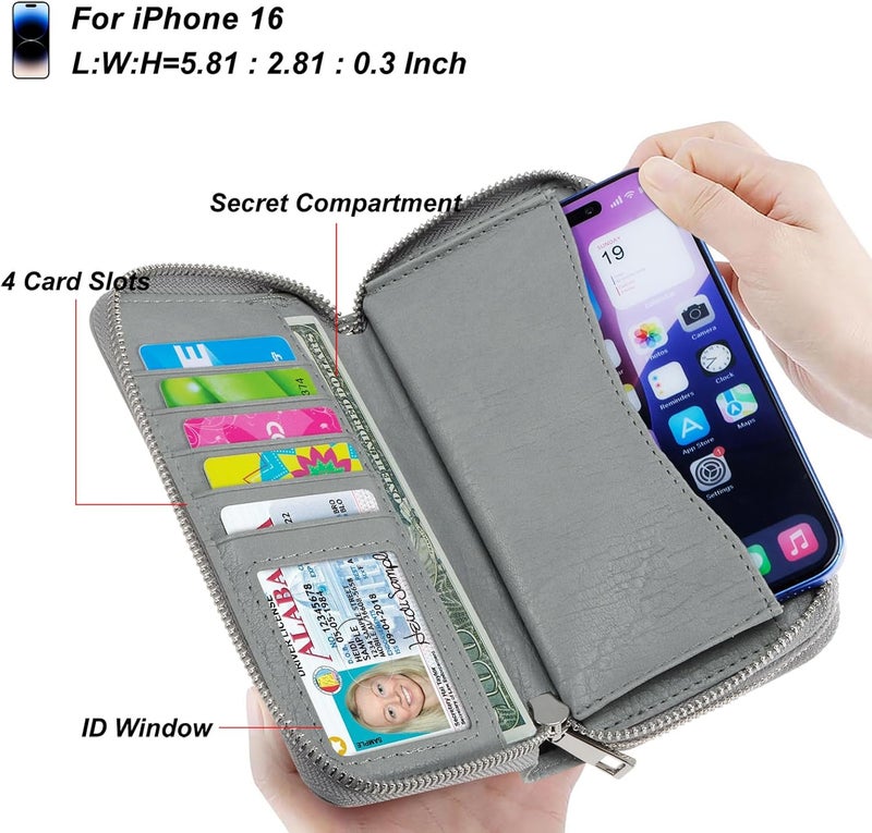 HAWEE Cellphone Wallet for Women Dual Zipper Long Purse with Removable Wristlet - Image 3