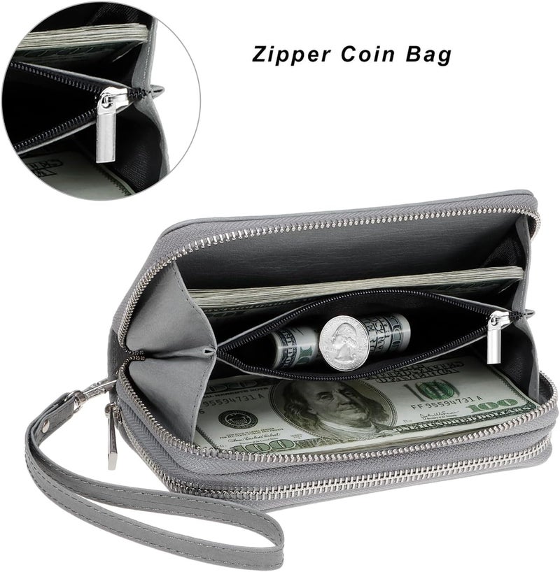 HAWEE Cellphone Wallet for Women Dual Zipper Long Purse with Removable Wristlet - Image 4