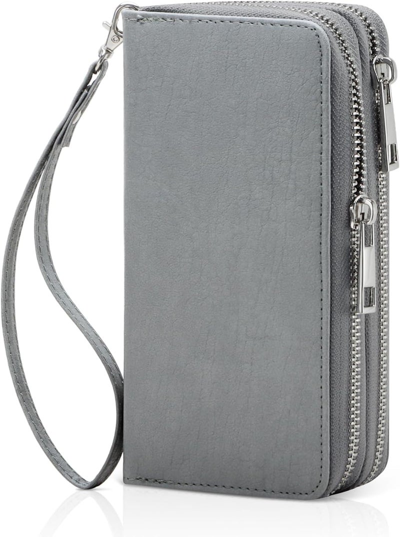 HAWEE Cellphone Wallet for Women Dual Zipper Long Purse with Removable Wristlet - Image 1