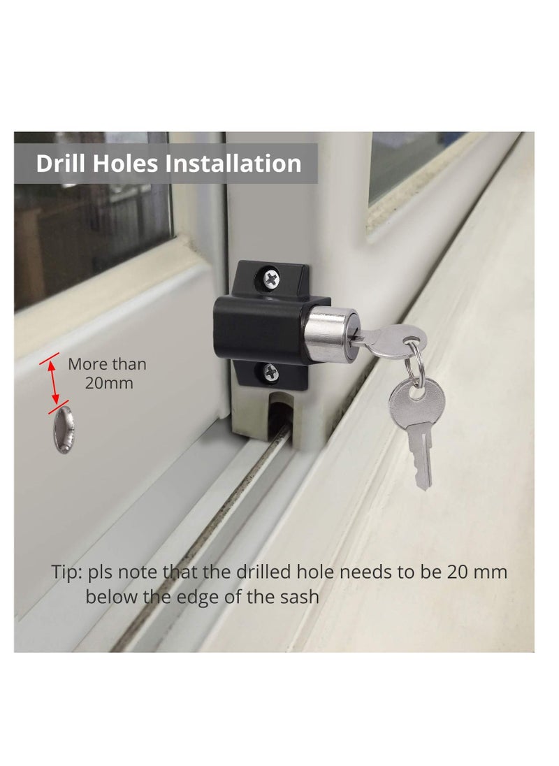 Y&D - Sliding Patio Lock  Door Lock Reinforcer Privacy Latch Latches Set Security Window and Bolt Universal Locks 2Pcs Black - Image 1