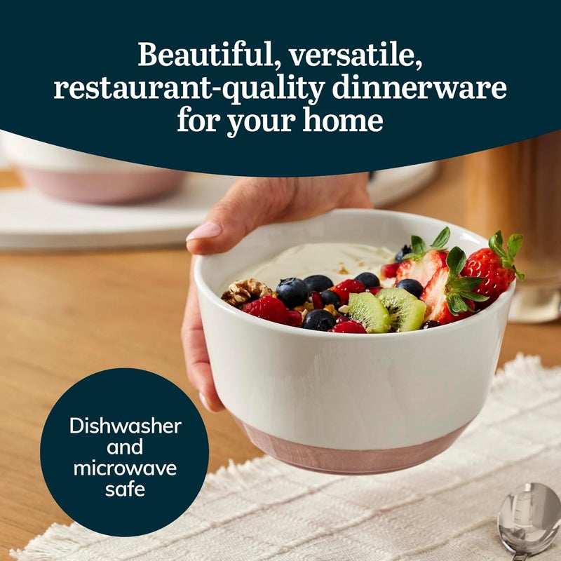 LIBBEY أطباق شوربة وسلطة من ليبي أوستن من البورسلين الوردي الهيمالايا، طراز حديث، مجموعة من 4 أطباق شوربة كبيرة قابلة للتكديس للاستخدام اليومي والمناسبات - Image 2