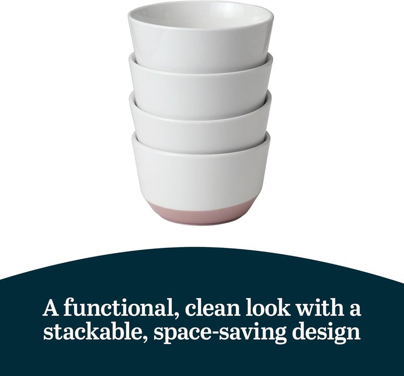 LIBBEY أطباق شوربة وسلطة من ليبي أوستن من البورسلين الوردي الهيمالايا، طراز حديث، مجموعة من 4 أطباق شوربة كبيرة قابلة للتكديس للاستخدام اليومي والمناسبات - Image 5