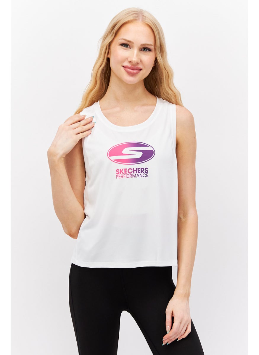 SKECHERS - Women Regular Fit Brand Logo Sleeveless Training Vest, White - Image 1