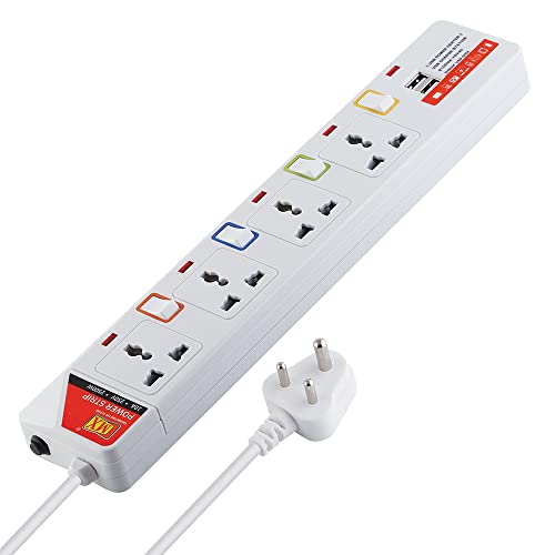 MX 4-Way Power Strip with Individual Switches & LED Indicator | Spike Guard with Circuit Breaker | 2 USB Ports 5V 2.1A | Child Safety Shutter, 3M Cord - Image 1