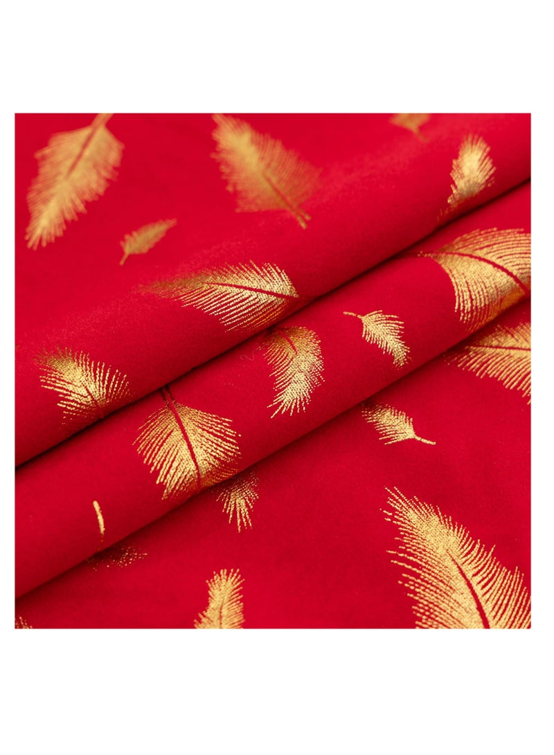 KASTWAVE 2 Pack Cushion Covers 45 x 45 Red Velvet Pillowcases with Gold Feather Bronzing Printed Modern Boho Square Throw Pillow Covers for Sofa Couch Car Bedroom Living Room Garden Home Decor(Red) - Image 5