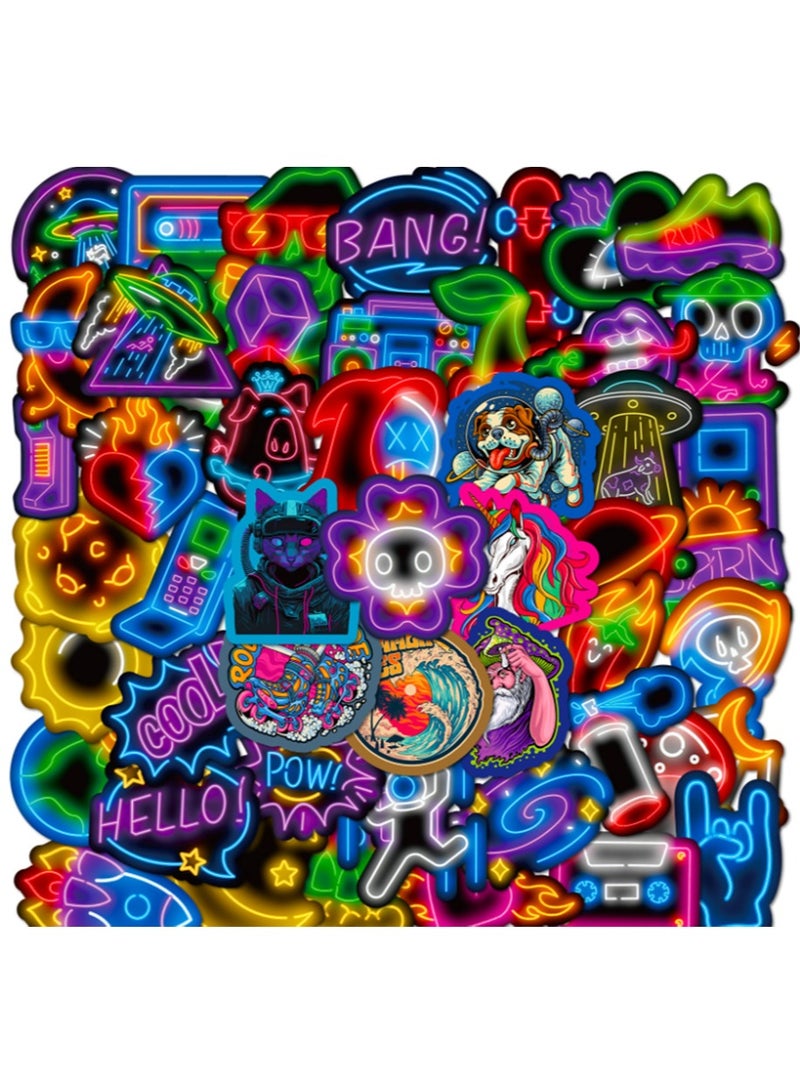 YALONG 50 Pcs Water Bottle Stickers Cool Neon Stickers, Sticker Pack for Kids Adults Teens, Waterproof Vinyl Stickers, Stickers for Laptop Skateboard Journal Notesbook Computer Phone Cup Guitar Luggage etc - Image 1