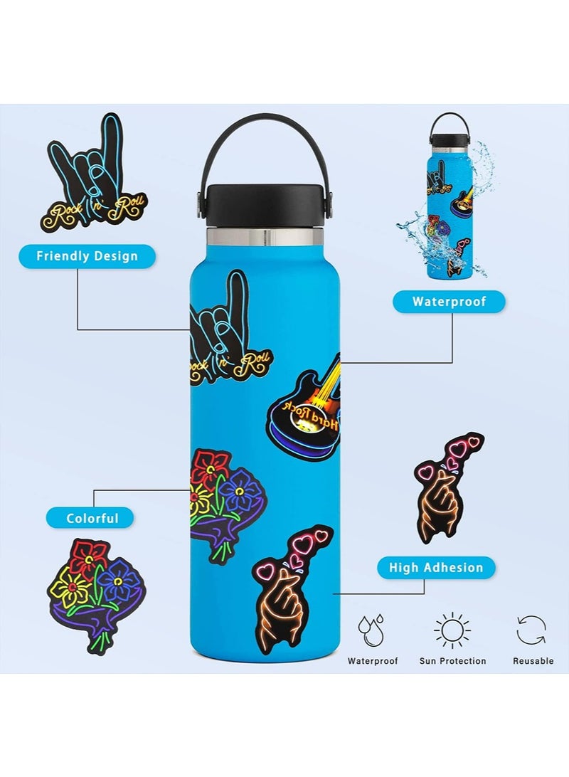 YALONG 50 Pcs Water Bottle Stickers Cool Neon Stickers, Sticker Pack for Kids Adults Teens, Waterproof Vinyl Stickers, Stickers for Laptop Skateboard Journal Notesbook Computer Phone Cup Guitar Luggage etc - Image 5