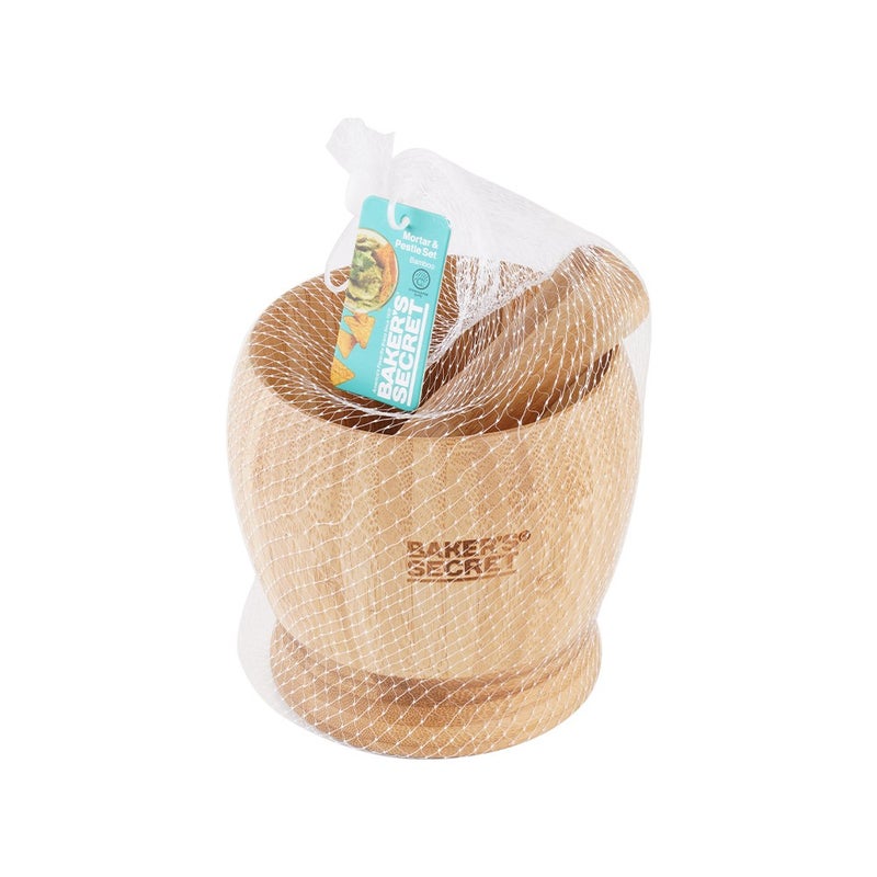 Baker's Secret Bamboo Mortar and Pestle Set – Durable Kitchen Tool for Grinding, Crushing, and Herb Preparation - Image 1