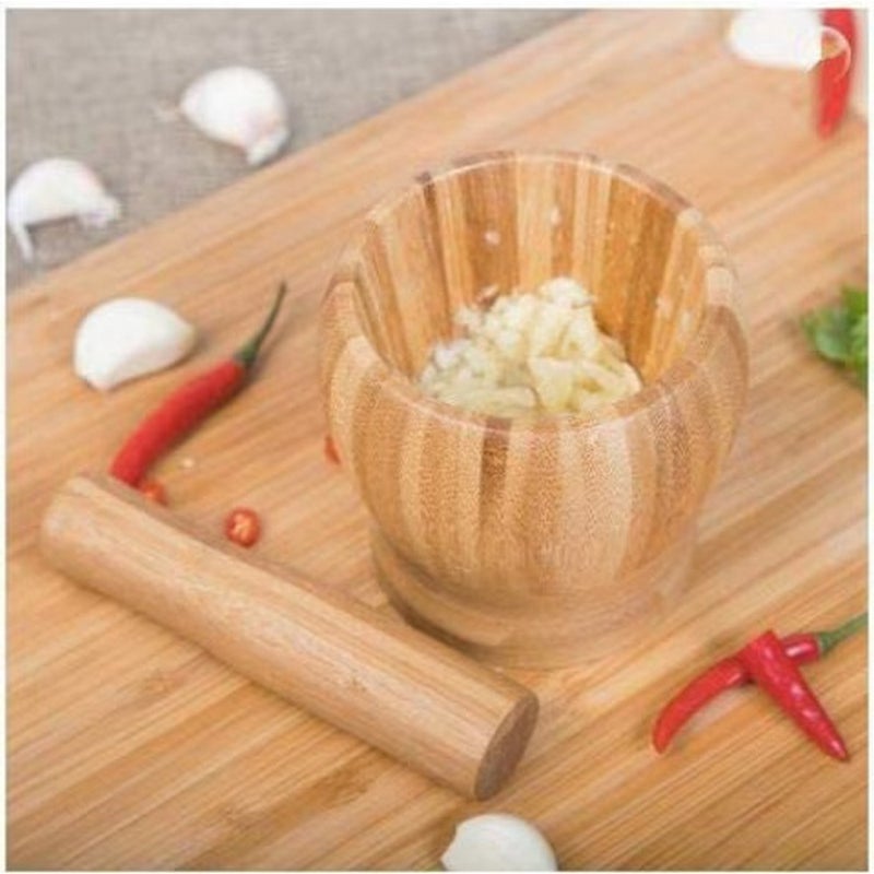 Baker's Secret Bamboo Mortar and Pestle Set – Durable Kitchen Tool for Grinding, Crushing, and Herb Preparation - Image 2