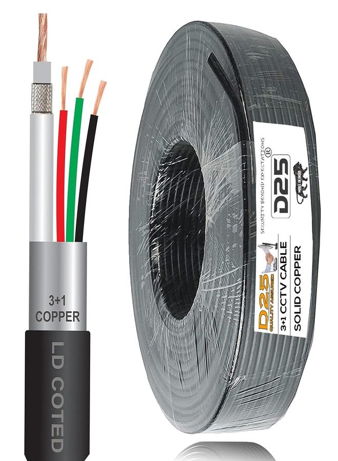 D25 Black 90 Meter 3+1 Coaxial Pure Copper CCTV Camera Cable for Security & Surveillance | Solid Bare Copper Conductor | Video Power Audio Cable for Home & Office Cameras