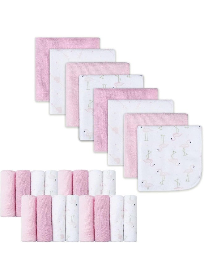 softan Baby Washcloths, 24Pack Baby Wash Cloths Extra Soft & Ultra Absorbent, Baby Towels and Washcloths Face Towel Unisex for Boys Girls Body, Washclothes Gentle on Sensitive Skin, 9x9 Flamingos - Image 1