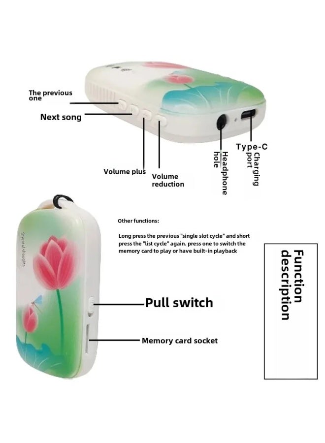 Portable MP3 Player Pendant Music Machine Halter Neck Listening Device Compact Speaker Elderly Singing Machine Motorcycle Electr-Body Color:S86 Color Picture Lotus-Memory Capacity:Built-in 38 Songs  - Image 5