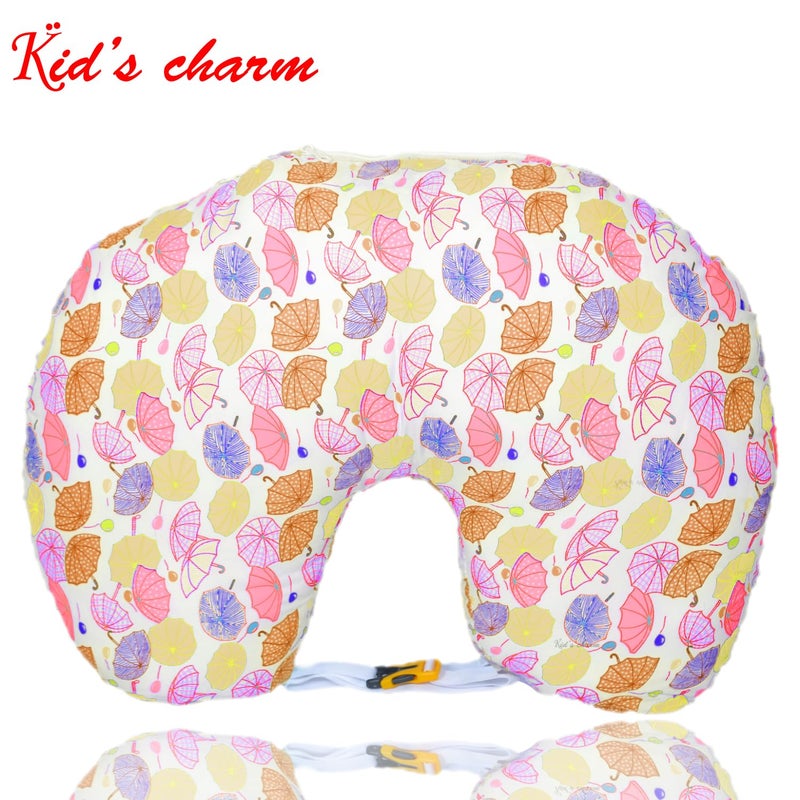 Kid's Charm مجموعة مظلة سحر الأطفال 3 قطع | سرير قطن للأطفال 3 في 1 | وسادة رضاعة قطن للأطفال 5 في 1 مع حزام أمان | قطن للأطفال 2 في 1 مع شبكة للبعوض للأعمار من 4-8 أشهر (برتقالي) - Image 4