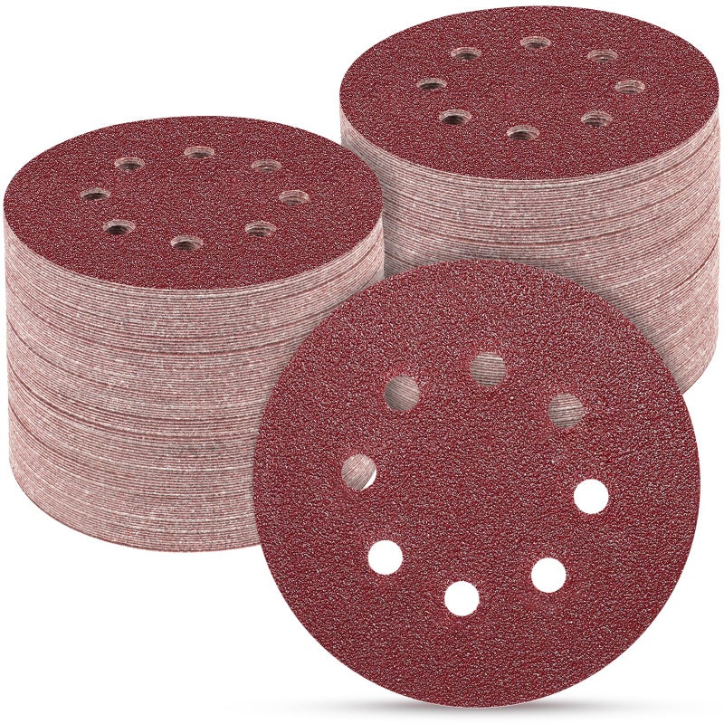 POTUINOM 100 PCS 5 Inch Sanding Discs 60 Grit, Round Hook and Loop Sandpaper for Random Orbital Sander - Image 1