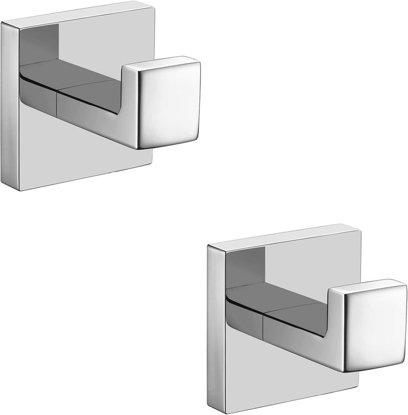 Nolimas Bath Towel Hook SUS 304 Stainless Steel Square Clothes Towel Coat Robe Hook Cabinet Closet Door Sponges Hanger for Bath Kitchen Garage Heavy Duty Wall Mounted, Chrome Polished Finish,2Pack - Image 1
