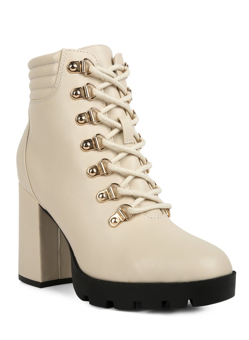 لندن راج حذاء بكعب سميك ورباط باللون البيج - Image 2