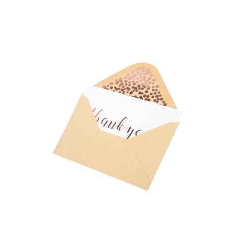 CHRIZ.Z Thank You Cards - Blank 50 Pack White Cards with Rose Gold Foiled Thank You Printed with 52 Foil Embossed Kraft Envelopes 4" x 6" - for Wedding Bridal Shower Baby Shower Birthday Party - Image 5