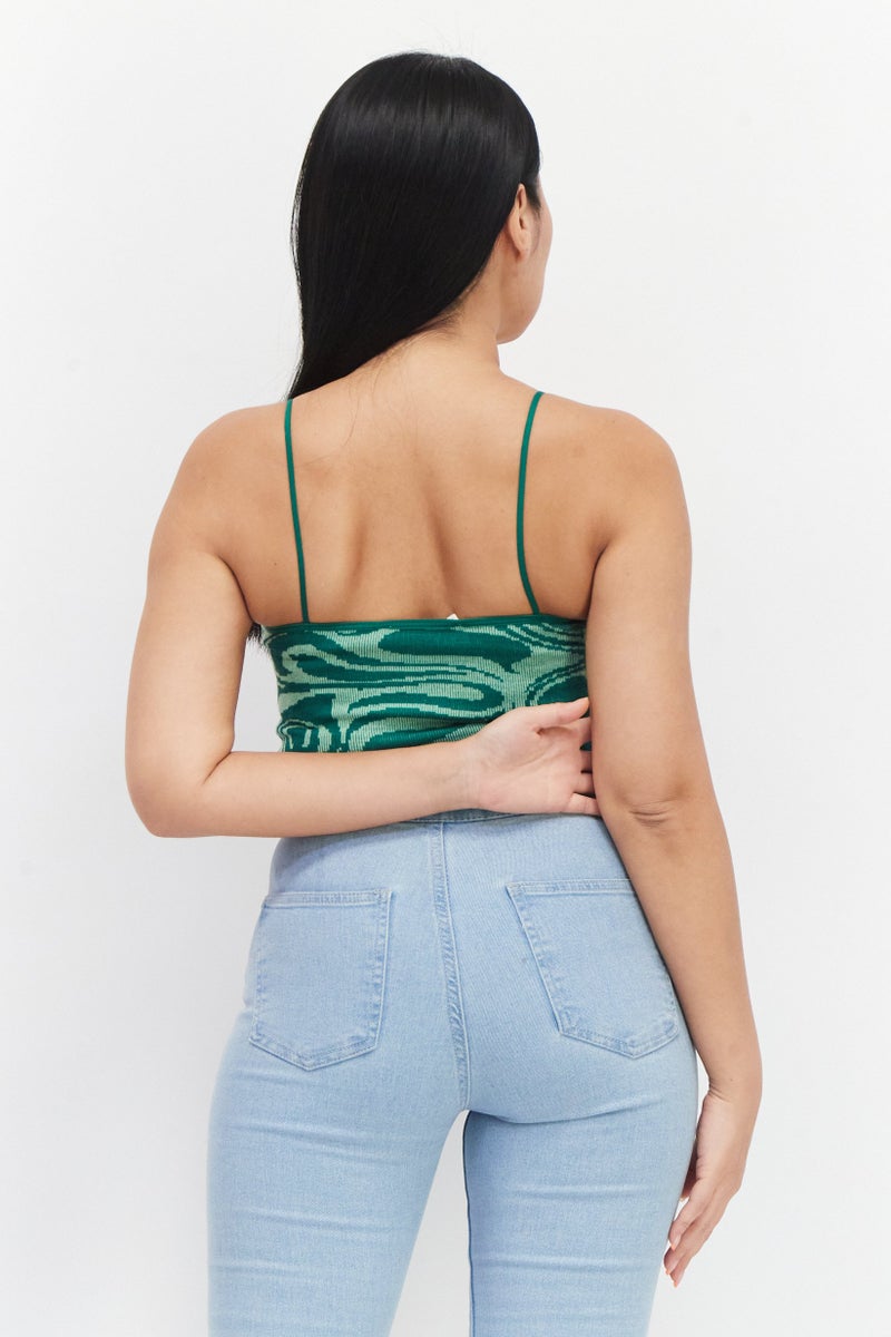 Pull & Bear Women Scoop Neck Sleeveless Knitted Tank Top, Green  - Image 4