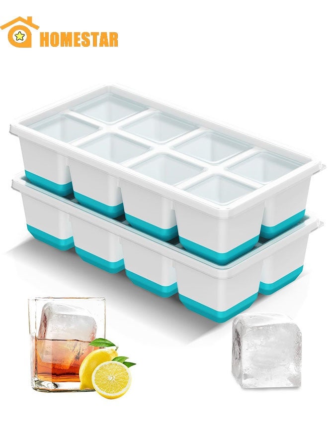 هومستر علب مكعب الجليد 2 حزمة ، قوالب مكعب الجليد السيليكون ذات الحجم الكبير مع غطاء قابل للإزالة ضد التسرب و BPA مجاني للكوكتيل والويسكي والأزرق - Image 1