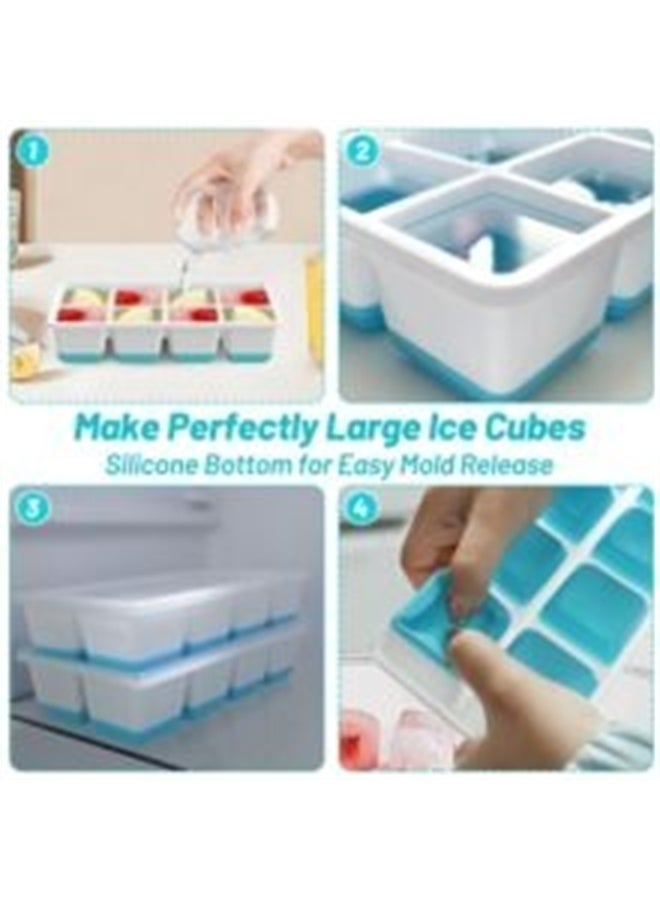 هومستر علب مكعب الجليد 2 حزمة ، قوالب مكعب الجليد السيليكون ذات الحجم الكبير مع غطاء قابل للإزالة ضد التسرب و BPA مجاني للكوكتيل والويسكي والأزرق - Image 4