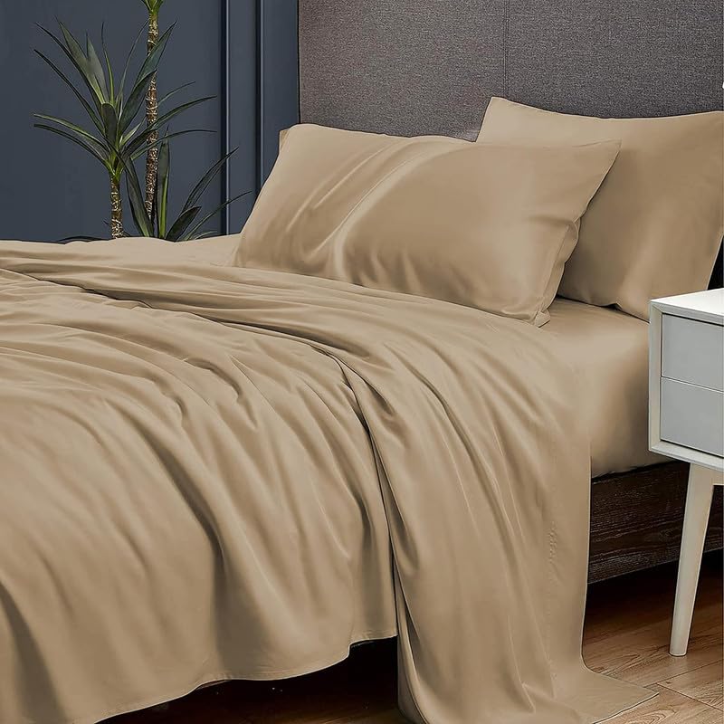 Rajasthan Crafts 110GSM Brushed Micro Fabric Super Soft Elegant Colors Shrinkage & Fade Resistant Single Printed Bedsheet with 1 Pillow Cover (60x90 Inches, Beige Colour), 400 TC - Image 1