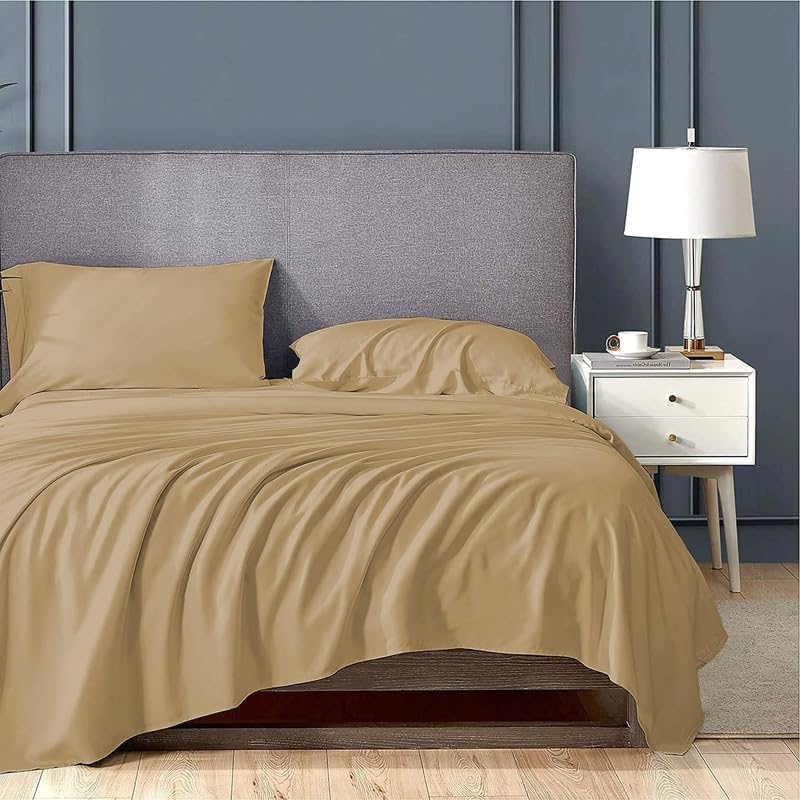 Rajasthan Crafts 110GSM Brushed Micro Fabric Super Soft Elegant Colors Shrinkage & Fade Resistant Single Printed Bedsheet with 1 Pillow Cover (60x90 Inches, Beige Colour), 400 TC - Image 2